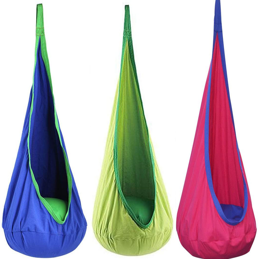 Kids Outdoor Hammock - เก้าอี้แขวนสำหรับเด็กแบบพกพาเตียงแกว่งผ้าร่มชูชีพเตียงในร่มโมเดลลานบ้านพร้อมเบาะเป่าลมเก้าอี้แขวน