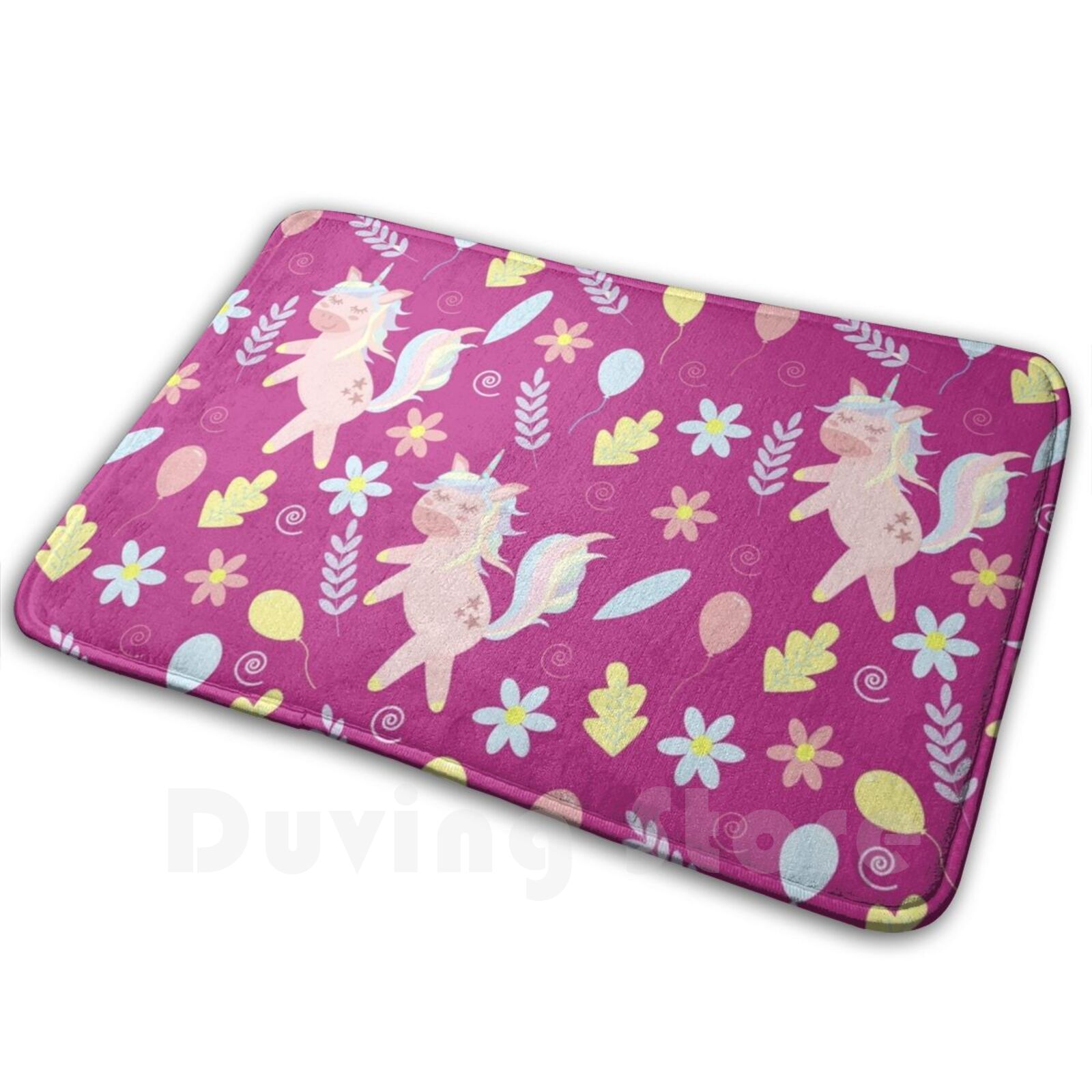 Kids Outdoor Floor Cushions - ลายยูนิคอร์นเต้นรำบนพรมสีชมพูสดใส พรม เบาะ ยูนิคอร์นนุ่ม ลายน่ารัก สไตล์โบโฮ