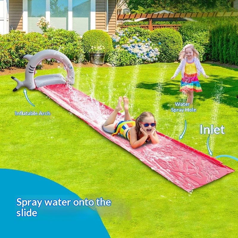 Kids Outdoor Water Sprinkler - สไลเดอร์น้ำเป่าลมรูปปลาวาฬพร้อมแผ่นสปริงเกอร์สำหรับเด็ก สนามหญ้า ของเล่นสไลเดอร์น้ำแบบสองเลนสำหรับสวนหลังบ้าน ปาร์ตี้ฤดูร้อน