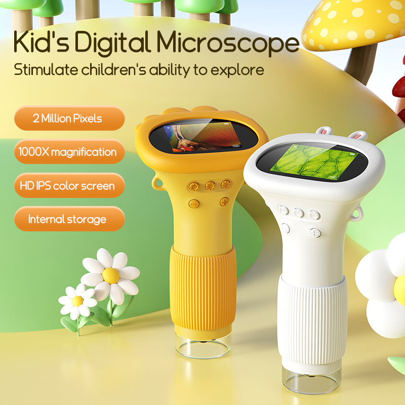 Kids Outdoor Videos - 2.0 นิ้วกล้องจุลทรรศน์พ็อกเก็ตขนาดเล็ก 1000X เด็กการทดลองวิทยาศาสตร์เครื่องครัวมือถือกล้องจุลทรรศน์ห้องปฏิบัติการกลางแจ้งเด็ก Stem ของเล่น