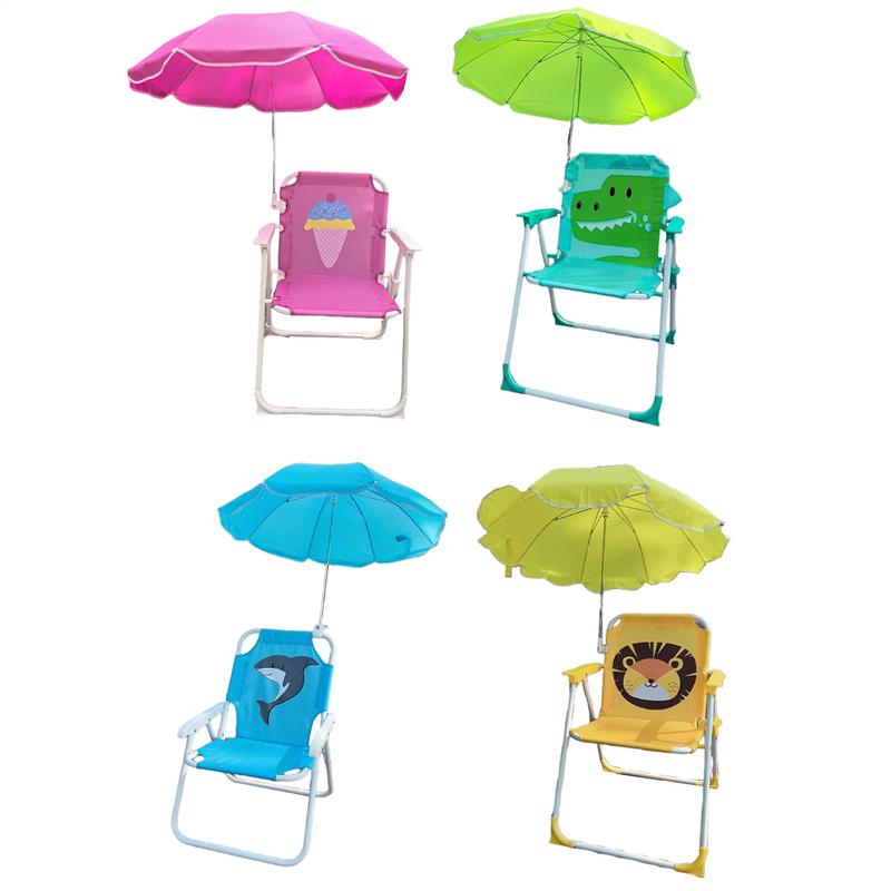 Kids Outdoor Umbrella Chair - เก้าอี้ตั้งแคมป์สําหรับเด็กพร้อมร่มกลางแจ้งพับที่นั่งทรายกันลมน้ําหนักเบาและทนทานสําหรับตั้งแคมป์กลางแจ้งชายหาด