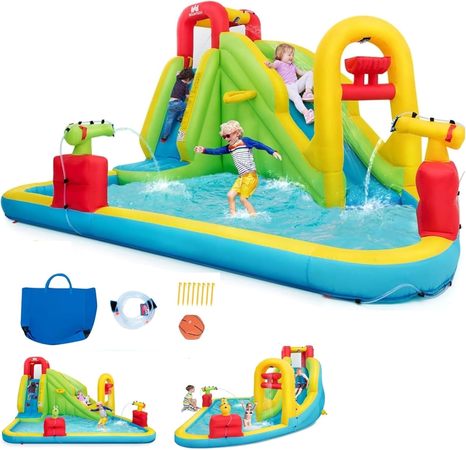 Kids Outdoor Climbing - เมกะสวนน้ำเป่าลมสำหรับเด็ก - สไลเดอร์น้ำเป่าลมพร้อมสระน้ำ, บассейน, และผนังปีนป่าย, ของขวัญสำหรับงานปาร์ตี้สนุกสนานกลางแจ้งสำหรับครอบครัว