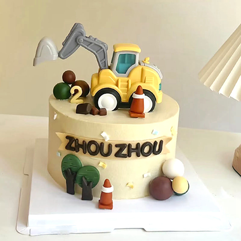 Kids Outdoor Excavator - การก่อสร้างเค้ก Toppers เค้กวันเกิดตกแต่ง Excavator Tower Crane