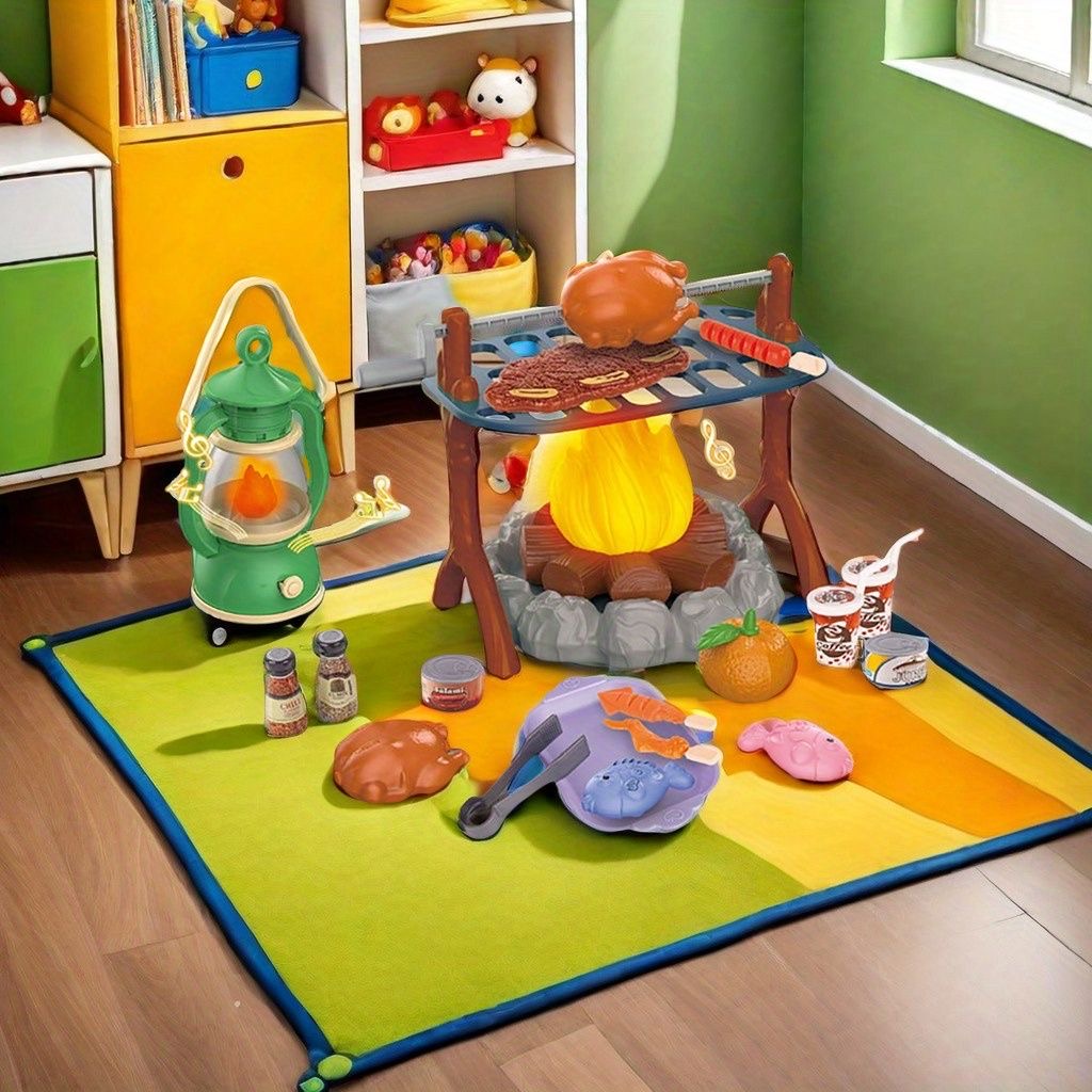 Kids Outdoor Grill Set - ชุดของเล่นแคมป์ปิ้งสำหรับเด็กพร้อมไฟ LED และเอฟเฟกต์เสียง - ของเล่นจำลองเตาบาร์บีคิวกลางแจ้ง