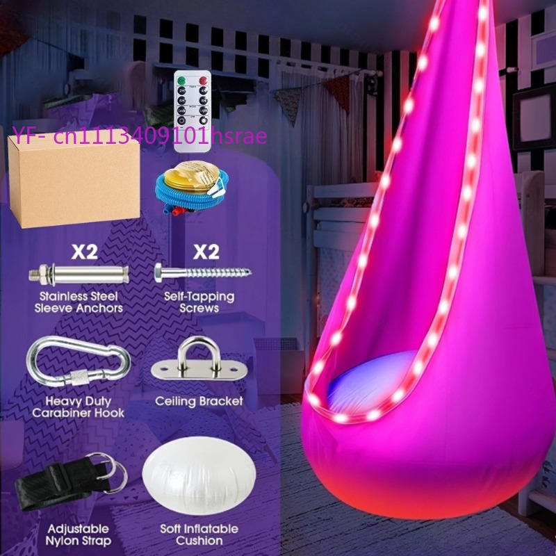 Kids Outdoor Hammock - เปลญวนเป่าลม LED เรืองแสง พกพาสะดวก เก้าอี้แขวนผ้ากำมะหยี่ ใช้ได้ทั้งในบ้านและนอกบ้าน