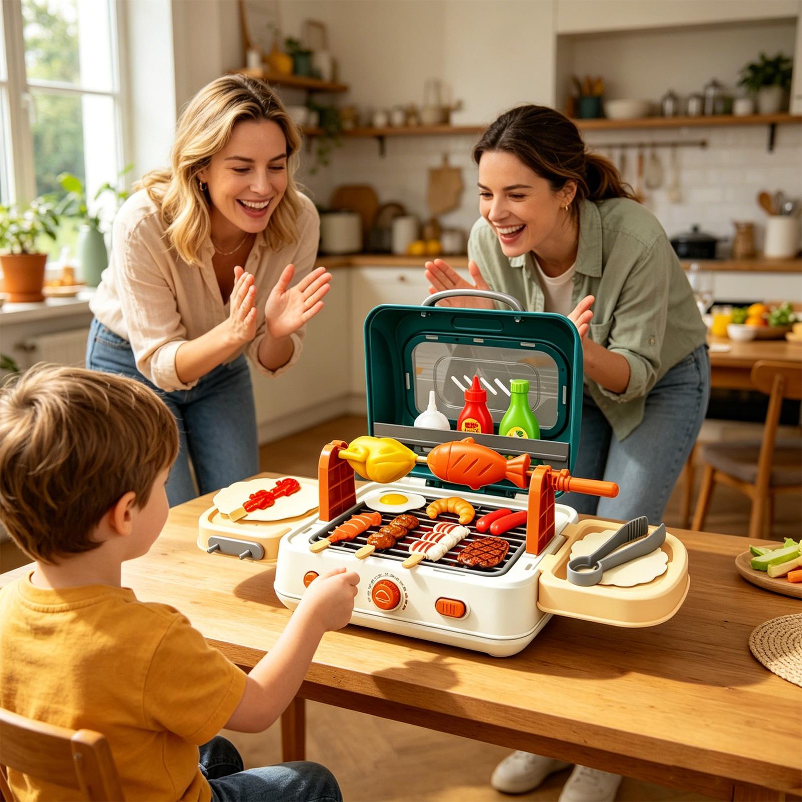 Kids Outdoor Grill Set - ชุดของเล่นปิ้งย่างกลางแจ้งสำหรับเด็ก ชุดของเล่นแบบพับได้พร้อมเสียงและแสงจำลอง ของเล่นครัวสำหรับเด็กชายและเด็กหญิง