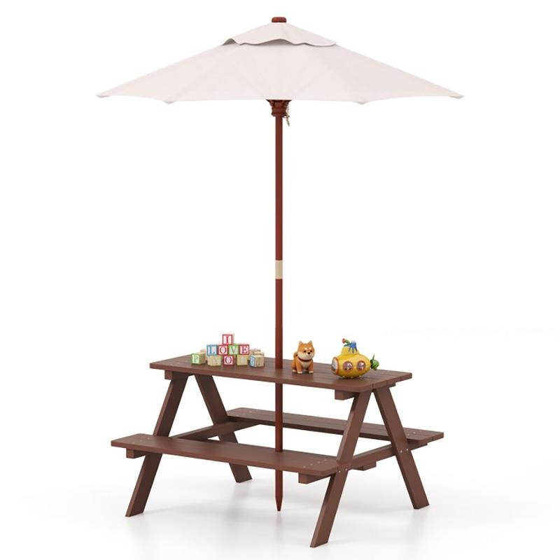 Kids Outdoor Table With Umbrella - ชุดโต๊ะปิกนิกสำหรับเด็ก 4 ที่นั่ง พร้อมร่มถอดได้ สำหรับใช้งานกลางแจ้ง