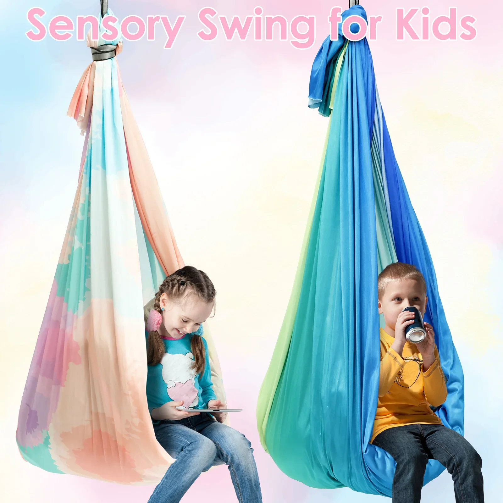 Kids Outdoor Hammock - ชิงช้าสัมผัสสัมผัสอ่อนโยนสำหรับเด็ก ชิงช้าแบบห่วงสำหรับเด็ก รับน้ำหนักได้ถึง 200 ปอนด์ ชิงช้าในร่มแบบกอดได้