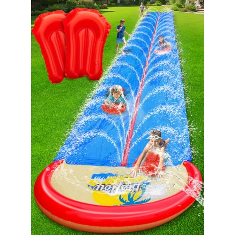 Kids Outdoor Water Sprinkler - สไลเดอร์น้ำกลางแจ้งสำหรับเด็กและผู้ใหญ่ ทำจาก PVC คุณภาพสูง สีฟ้าและสีเหลือง ยาวพิเศษ