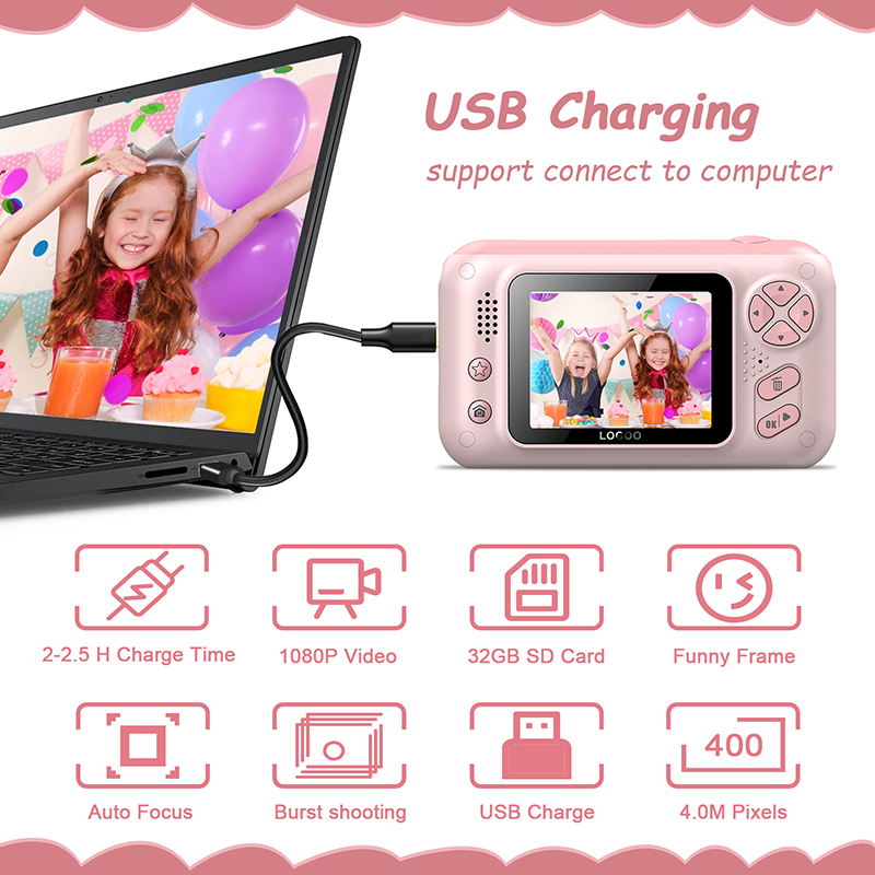 กล้องดิจิตอลสีชมพูสำหรับเด็ก ข - Kids Outdoor Videos บทวิจารณ์และราคา