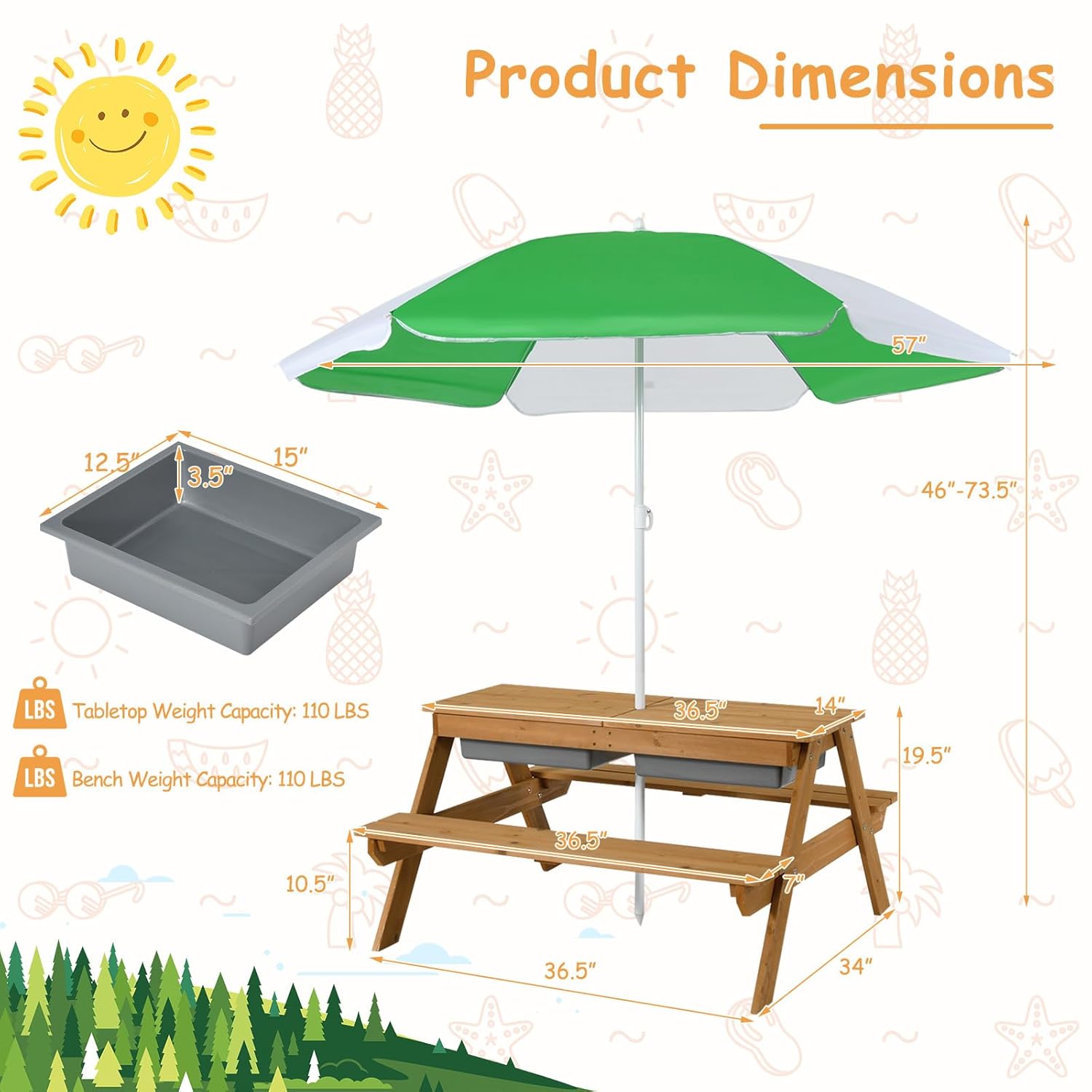 โต๊ะปิกนิกเด็ก 4in1 ทำจากไม้ซี - Kids Outdoor Table With Umbrella บทวิจารณ์และราคา
