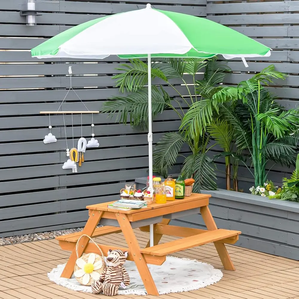 โต๊ะปิกนิกไม้ 4-in-1 สำหรับเล่ - Kids Outdoor Table With Umbrella บทวิจารณ์และราคา