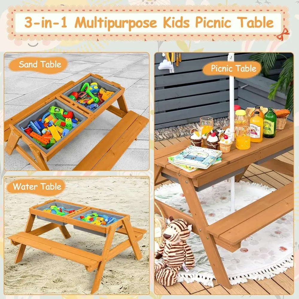 โต๊ะปิกนิกไม้ 4-in-1 สำหรับเล่ - Kids Outdoor Table With Umbrella บทวิจารณ์และราคา