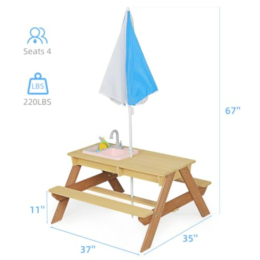 โต๊ะปิกนิกเด็กสำหรับเล่นกลางแจ - Kids Outdoor Table With Umbrella บทวิจารณ์และราคา