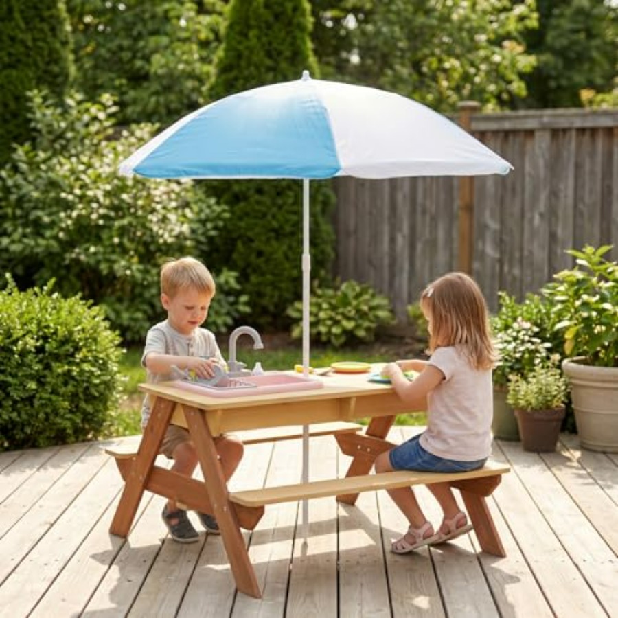 โต๊ะปิกนิกเด็กสำหรับเล่นกลางแจ - Kids Outdoor Table With Umbrella บทวิจารณ์และราคา