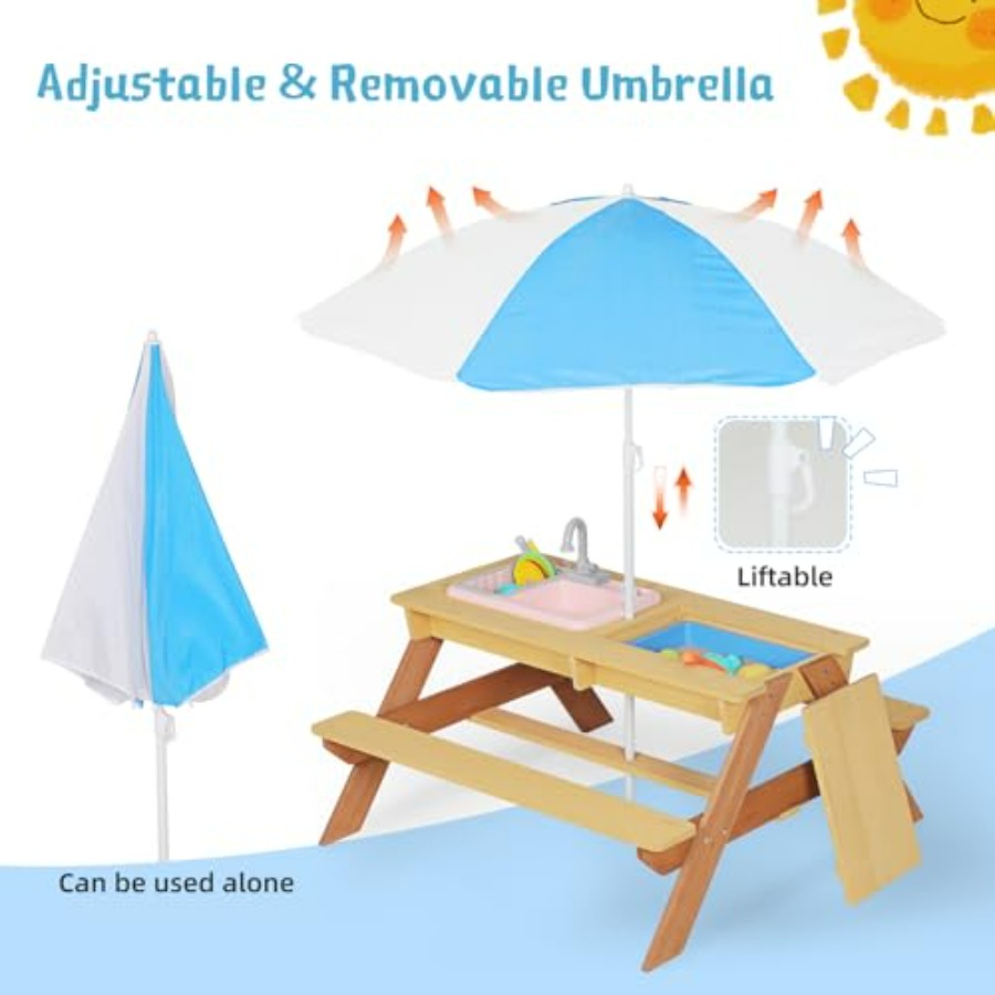 โต๊ะปิกนิกเด็กสำหรับเล่นกลางแจ - Kids Outdoor Table With Umbrella บทวิจารณ์และราคา