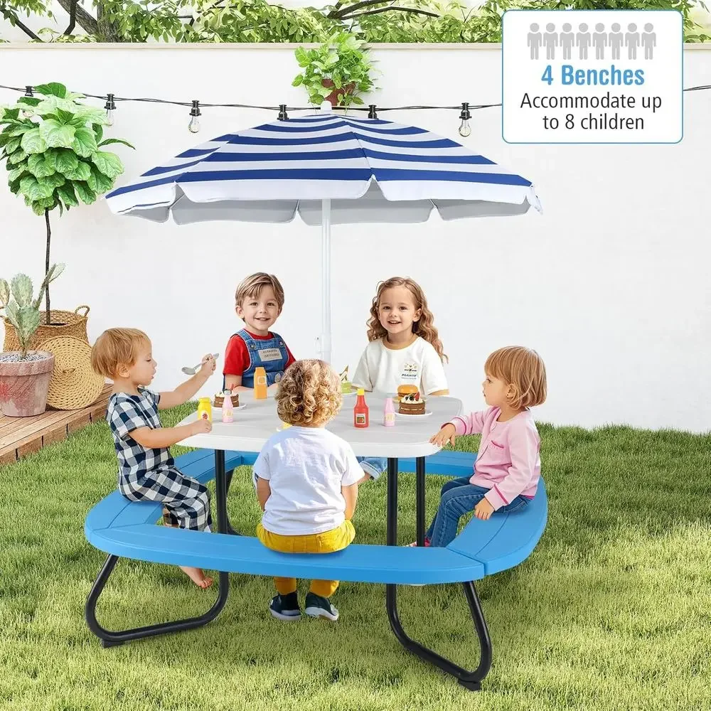 โต๊ะปิกนิกสำหรับเด็ก 8 ที่นั่ง - Kids Outdoor Table With Umbrella บทวิจารณ์และราคา