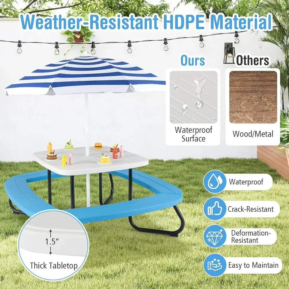 โต๊ะปิกนิกสำหรับเด็ก 8 ที่นั่ง - Kids Outdoor Table With Umbrella บทวิจารณ์และราคา