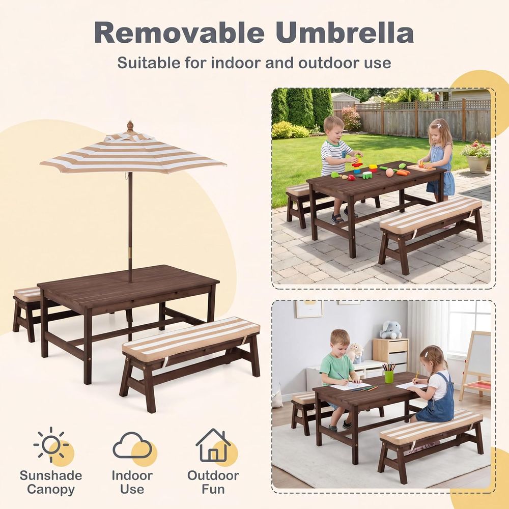 โต๊ะปิกนิกสำหรับเด็ก โต๊ะขนาดใ - Kids Outdoor Table With Umbrella บทวิจารณ์และราคา