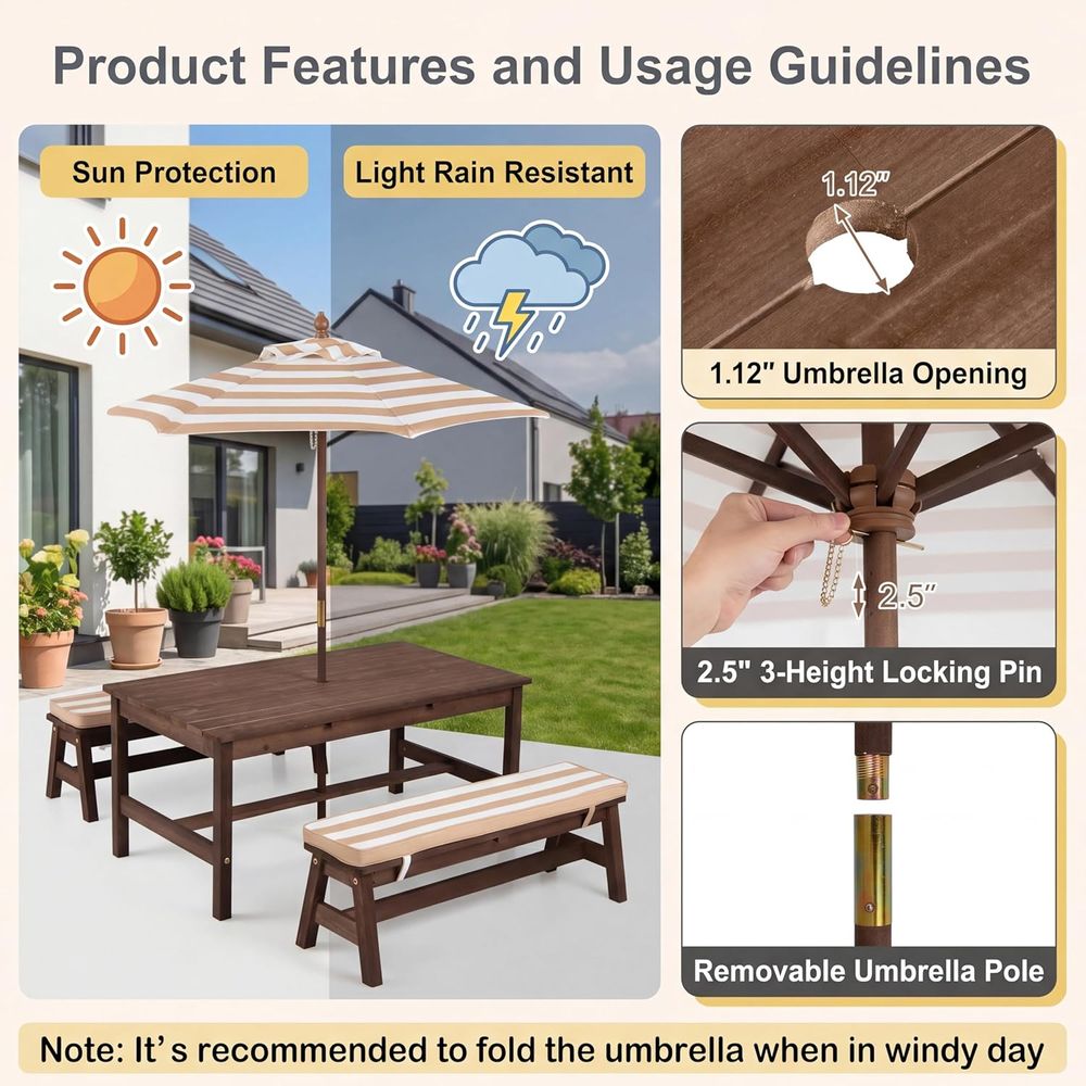 โต๊ะปิกนิกสำหรับเด็ก โต๊ะขนาดใ - Kids Outdoor Table With Umbrella บทวิจารณ์และราคา