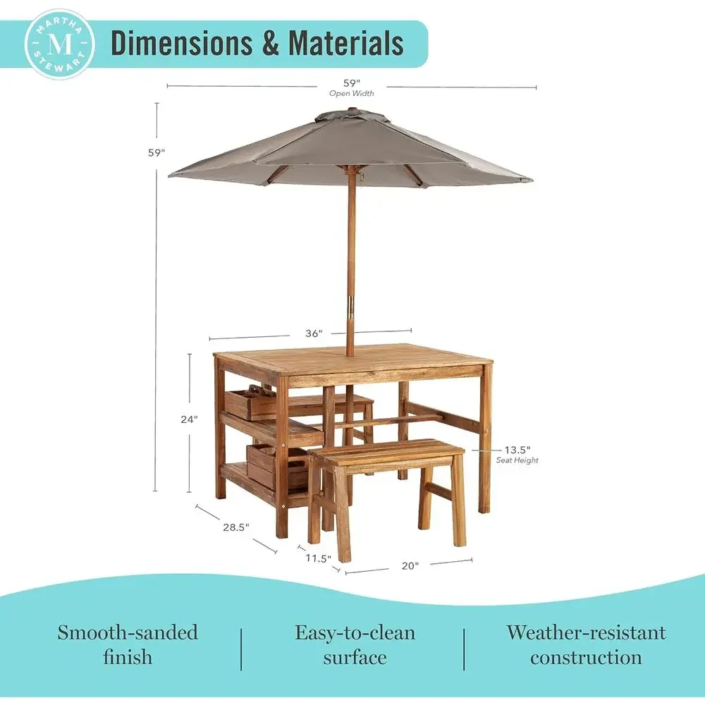ชุดโต๊ะกิจกรรมกลางแจ้งสำหรับเด - Kids Outdoor Table With Umbrella บทวิจารณ์และราคา