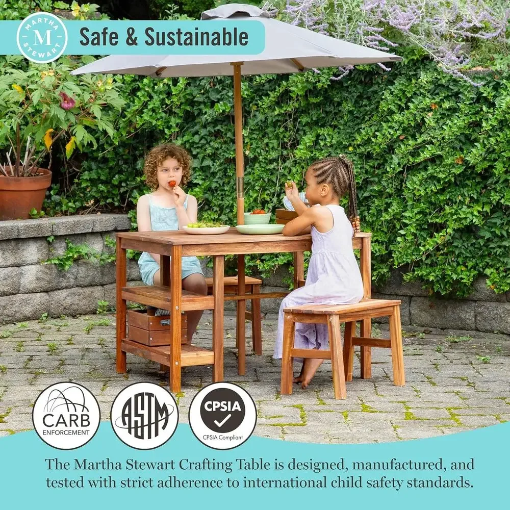 ชุดโต๊ะกิจกรรมกลางแจ้งสำหรับเด - Kids Outdoor Table With Umbrella บทวิจารณ์และราคา