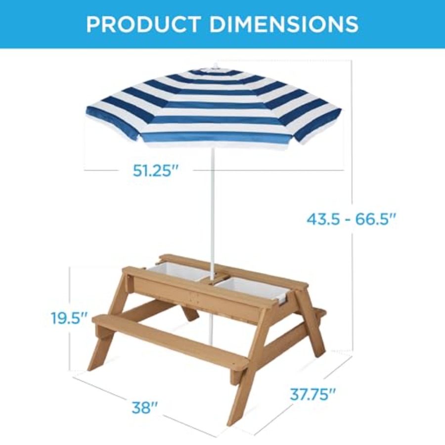 โต๊ะปิกนิกเด็กสำหรับใช้งานกลาง - Kids Outdoor Table With Umbrella บทวิจารณ์และราคา