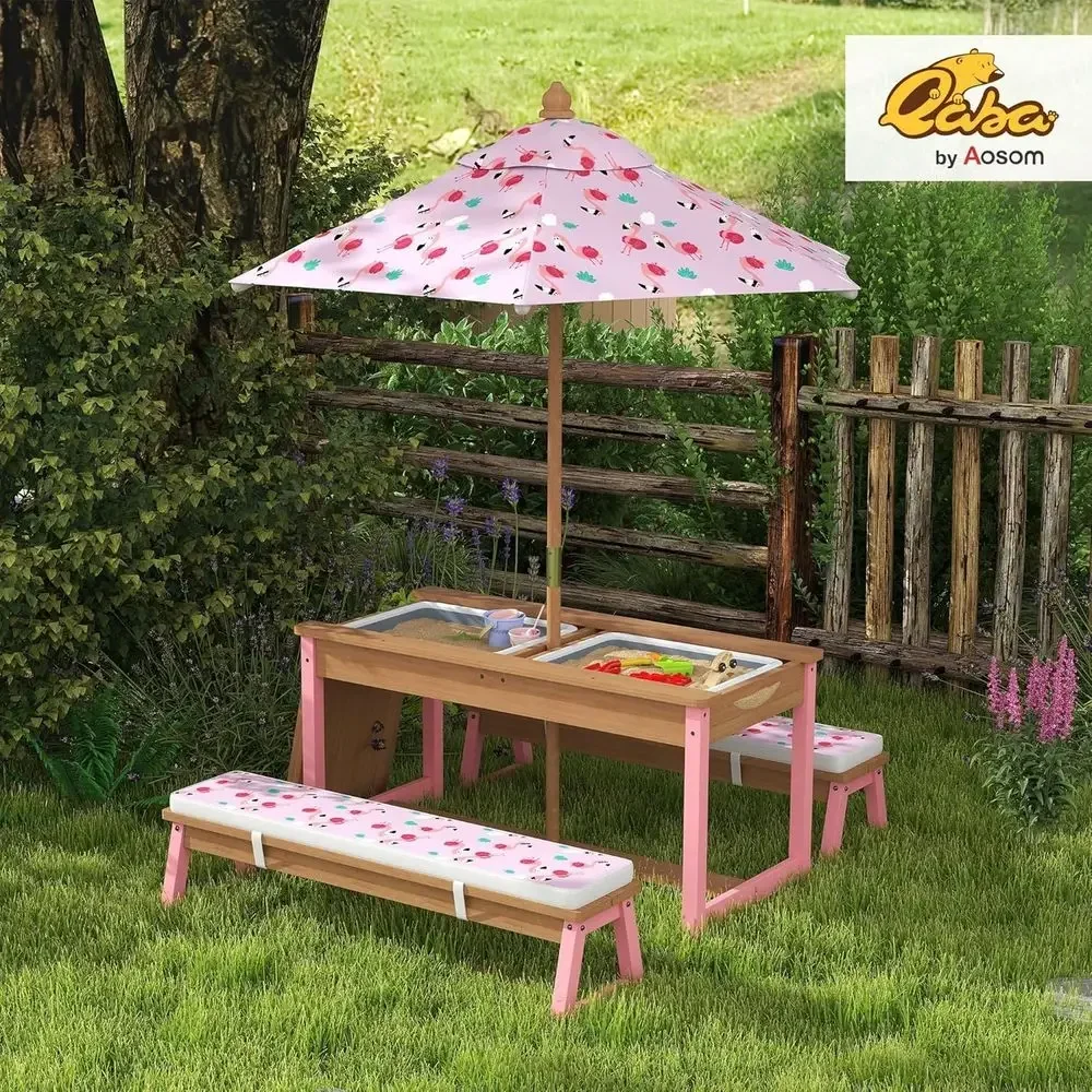 ชุดโต๊ะปิกนิกไม้พร้อมร่ม, เบาะ - Kids Outdoor Table With Umbrella บทวิจารณ์และราคา