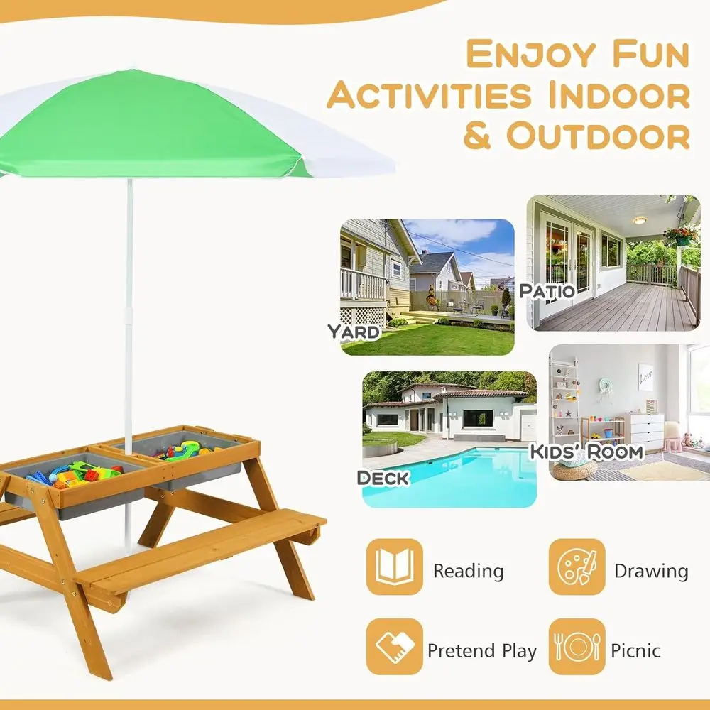 โต๊ะปิกนิกเด็กแบบปรับความสูงได - Kids Outdoor Table With Umbrella บทวิจารณ์และราคา