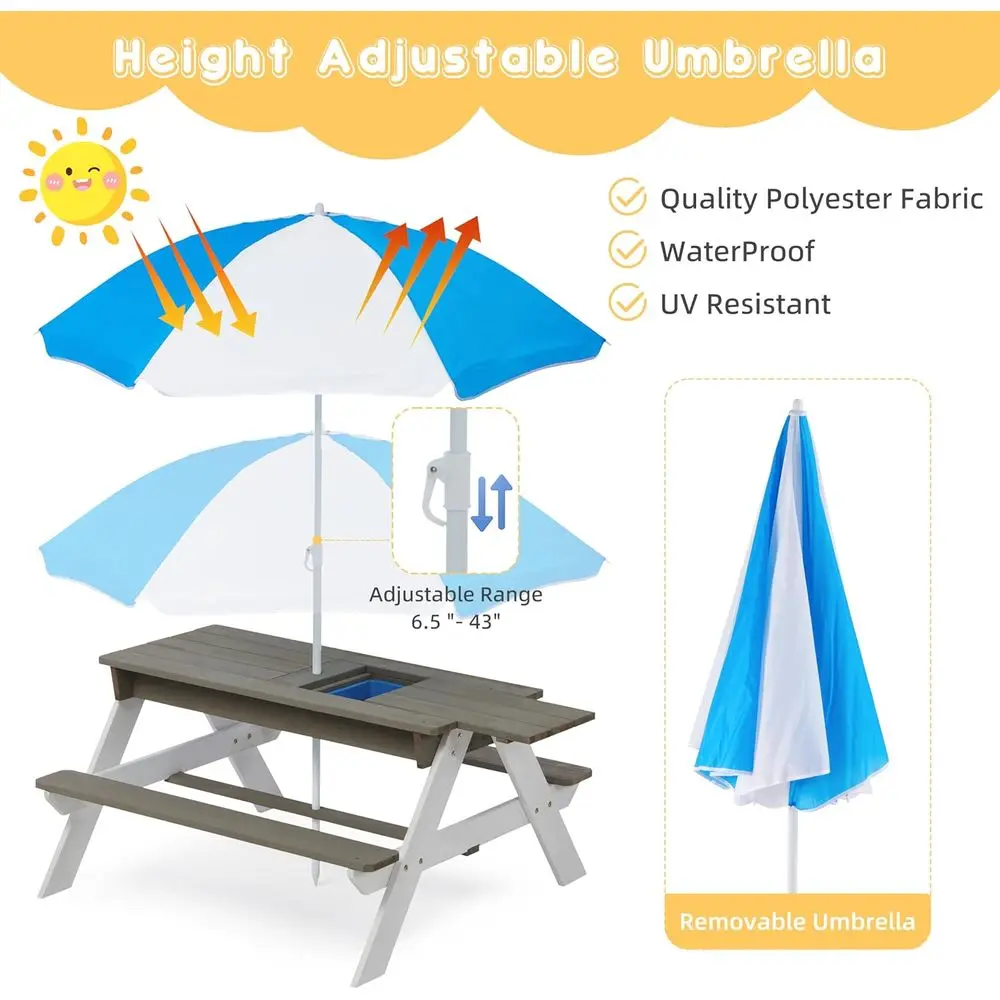 โต๊ะปิกนิกไม้แบบ 3-in-1 สำหรับ - Kids Outdoor Table With Umbrella บทวิจารณ์และราคา