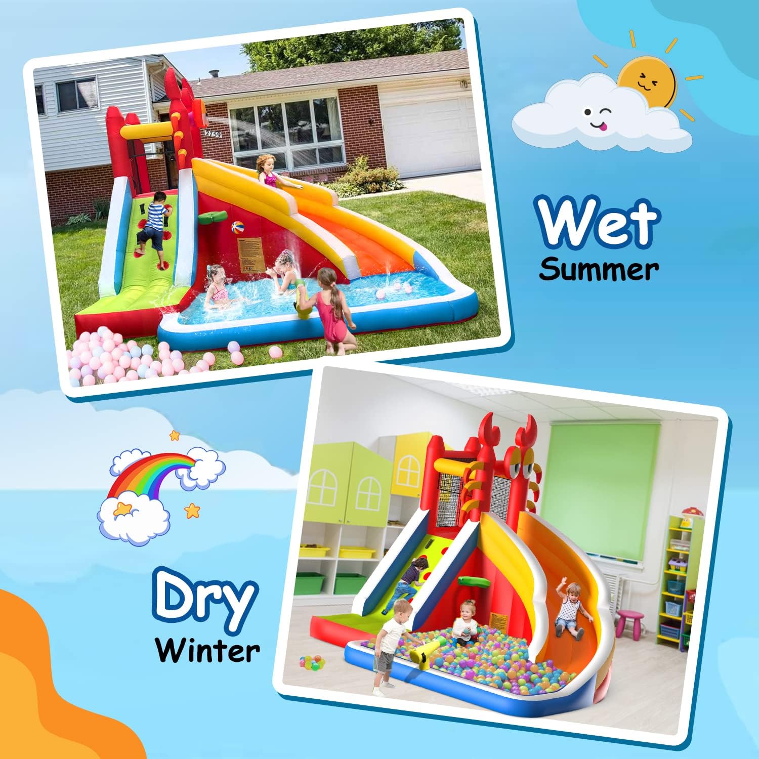 บ้านลมเป่าลมขนาดใหญ่พร้อมสไลเด - Kids Outdoor Climbing บทวิจารณ์และราคา