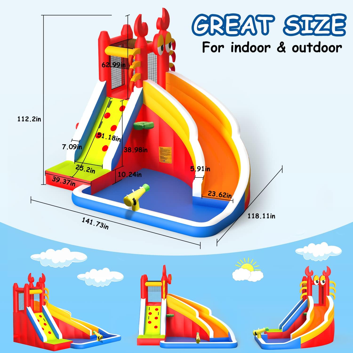 บ้านลมเป่าลมขนาดใหญ่พร้อมสไลเด - Kids Outdoor Climbing บทวิจารณ์และราคา
