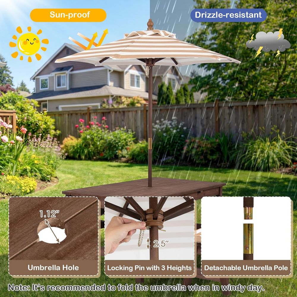 โต๊ะปิกนิกสำหรับเด็ก, ชุดโต๊ะแ - Kids Outdoor Table With Umbrella บทวิจารณ์และราคา