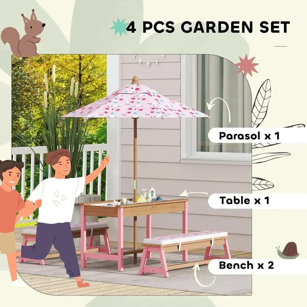 ชุดโต๊ะปิกนิกไม้พร้อมร่ม, เบาะ - Kids Outdoor Table With Umbrella บทวิจารณ์และราคา