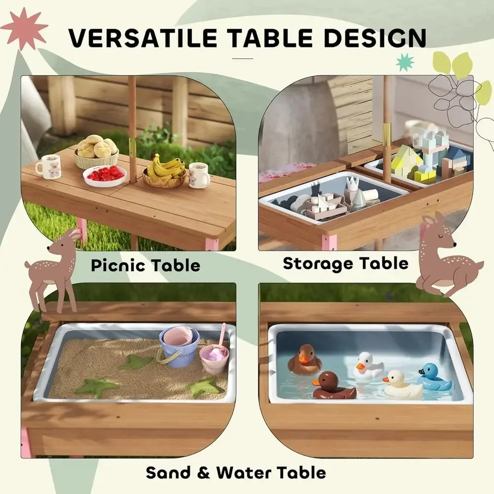 ชุดโต๊ะปิกนิกไม้พร้อมร่ม, เบาะ - Kids Outdoor Table With Umbrella บทวิจารณ์และราคา
