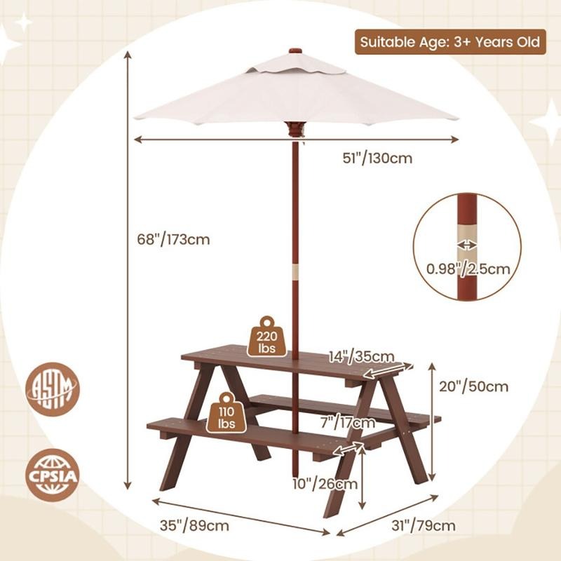 ชุดโต๊ะปิกนิกสำหรับเด็ก 4 ที่น - Kids Outdoor Table With Umbrella บทวิจารณ์และราคา