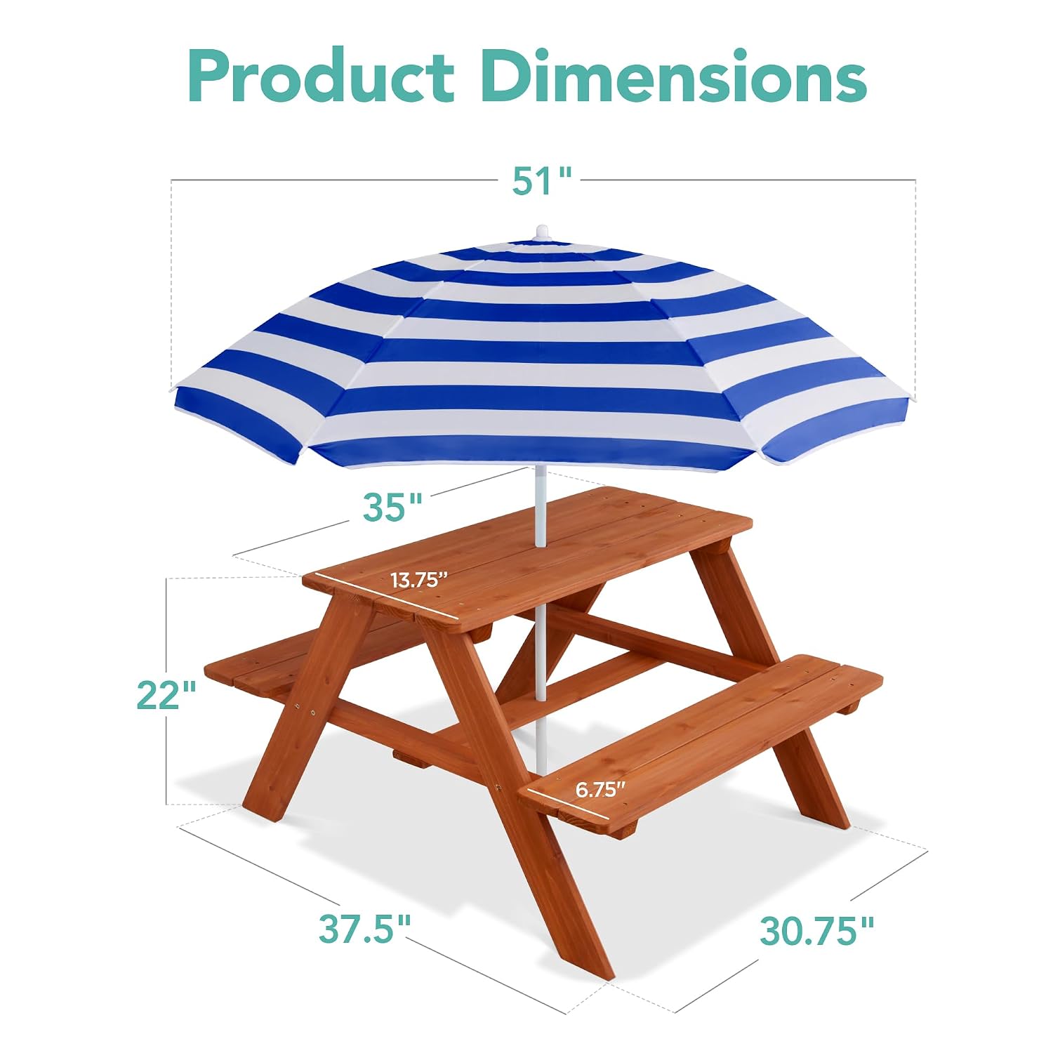 โต๊ะปิกนิกไม้สำหรับเด็กพร้อมร่ - Kids Outdoor Table With Umbrella บทวิจารณ์และราคา