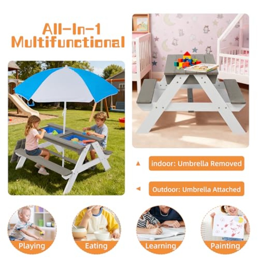 โต๊ะปิกนิกสำหรับเด็กสำหรับใช้ก - Kids Outdoor Table With Umbrella บทวิจารณ์และราคา