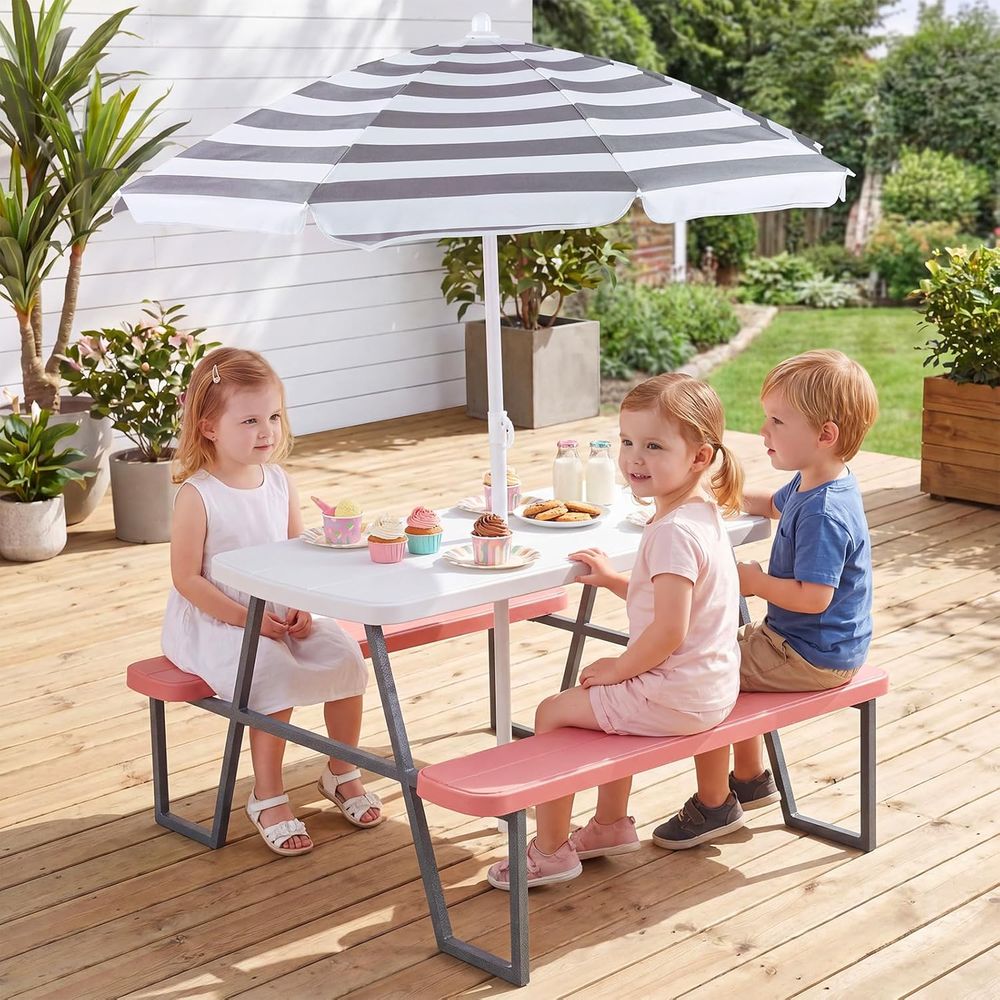 โต๊ะปิกนิกสำหรับเด็ก, ชุดโต๊ะแ - Kids Outdoor Table With Umbrella บทวิจารณ์และราคา