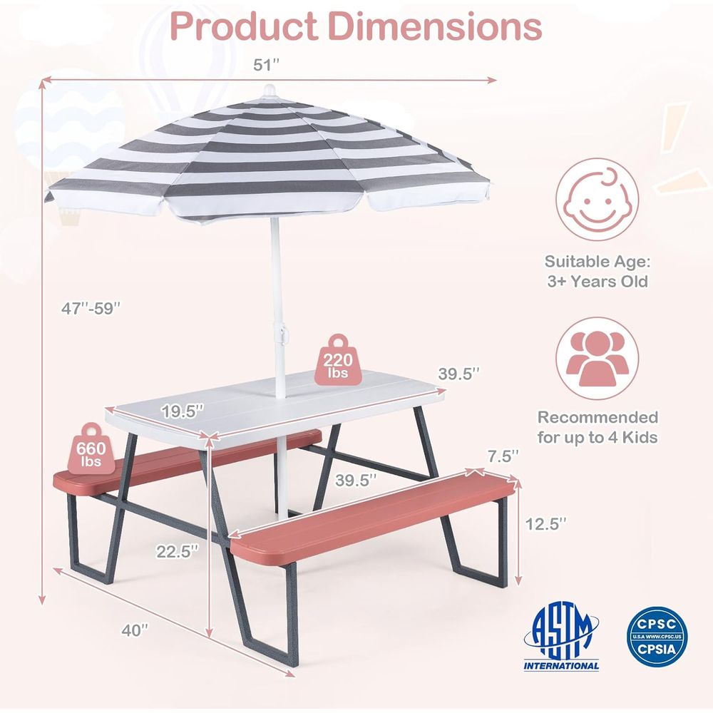โต๊ะปิกนิกสำหรับเด็ก, ชุดโต๊ะแ - Kids Outdoor Table With Umbrella บทวิจารณ์และราคา